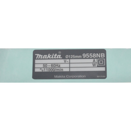 Фирменная табличка болгарки УШМ Makita 9558NB оригинал 861258-4