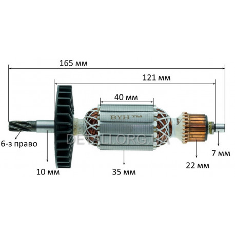 Якорь перфоратора Makita HR2470 / Арсенал 900W (165*35 6-з / право) аналог 515289-2