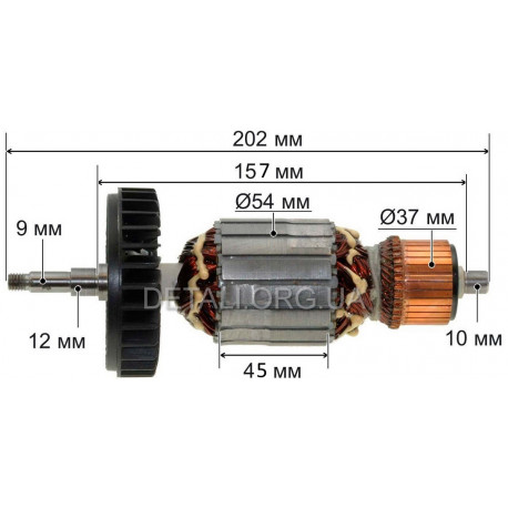 Якір болгарки Makita 9020 (202*54 посадка 9мм) PRO аналог 517793-7