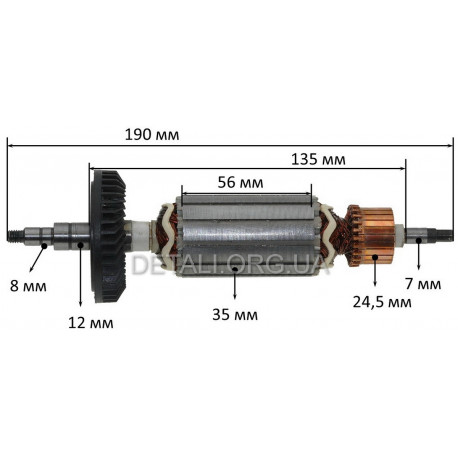 Якір болгарки Makita 9565C (190*35 різьблення 6мм) PRO аналог 515228-2