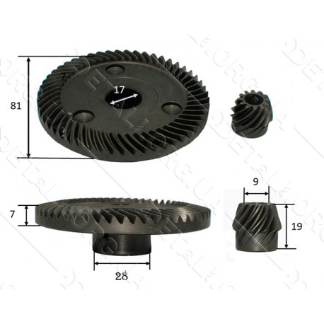 Шестерні (пара) болгарки Makita 9020 аналог 227491-2 + 227490-4 (d1 17 * 81 / d2 9 * 21 / h2 19)