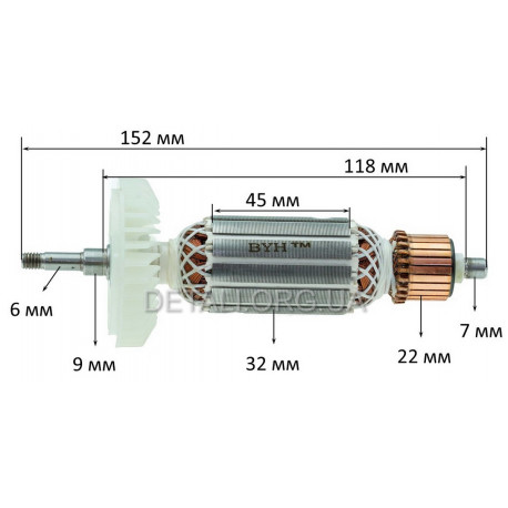 Якір болгарки Makita 9555NB/9554NB VJ Parts (152*32 різьблення 6мм) аналог 515619-7