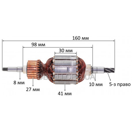 Якір перфоратора Makita HR3000C/HR3550C (160*41 5-з право) аналог 513518-7