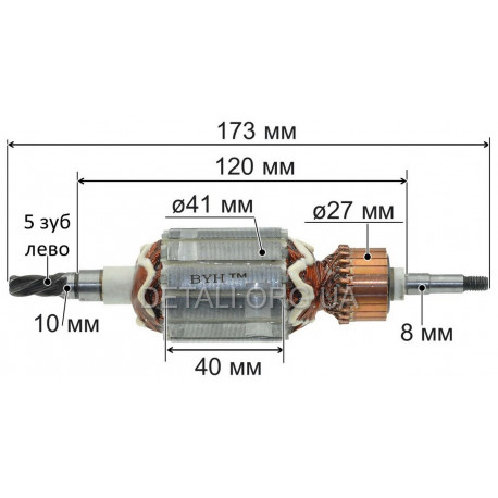 Якір перфоратора Makita HR4000C (173*41 5-з /вліво) аналог 516328-1