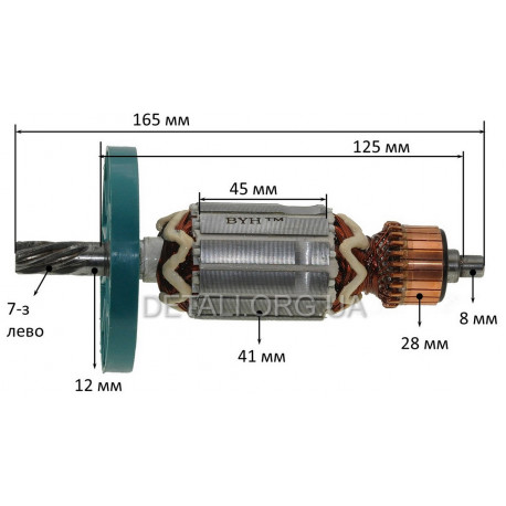 Якір відбійного молотка Makita HM 0810 / Титан PM1315 (165*41 7-з / ліво) аналог 516148-3