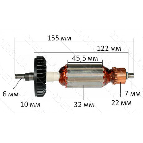 Якір Болгарка Makita 9523B (155*32 під вал 6мм/шліц) аналог 517301-4