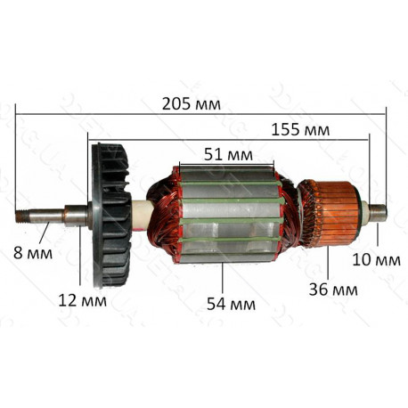 Якір болгарки Makita 9077 (205 * 54 посадка 8 мм) аналог 516798-4