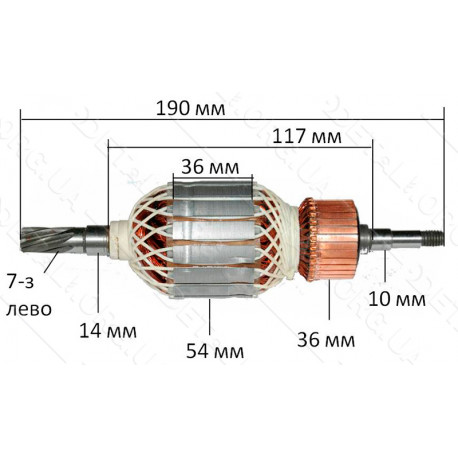 Якір перфоратора Makita HR 5001 C (190*54 7-з / ліво) аналог 516778-0