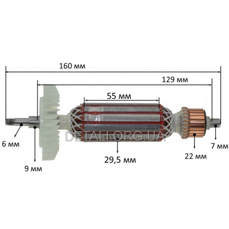 Якір болгарки Makita GA4030/GA5030 (160*29,5 різьблення 6мм) 1 клас аналог 517649-4