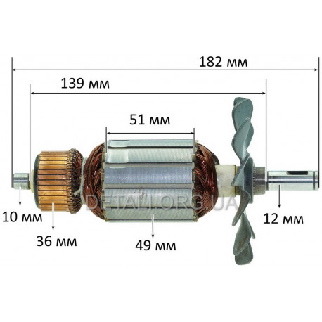 Якір болгарки Makita 9067 F (182*49 посадка 12мм) аналог 514937-0