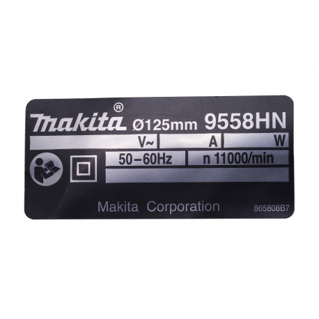 Табличка с основными характеристиками болгарки Makita HN9558-125 оригинал 865808-7