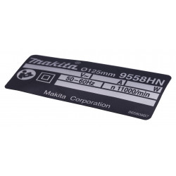 Табличка с основными характеристиками болгарки Makita HN9558-125 оригинал 865808-7
