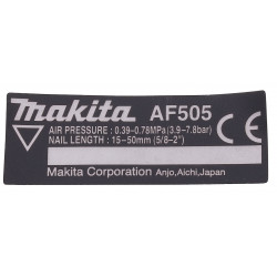 Наклейка з інструкціями цвяха-забивача Makita AF 505 оригінал HY00000032