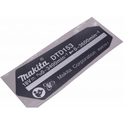 Фірмова табличка з основними характеристиками ударного шуруповерта Makita DTD153 оригінал 852K79-1