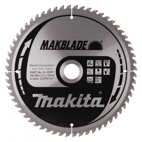 Диск пильный по древесине MAKBlade 260x30 60T B-32801 Makita оригинал