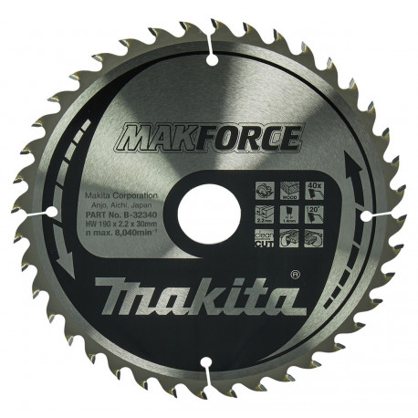 Диск пильный по древесине MAKForce 190x30 мм 40Т B-32340 Makita оригинал