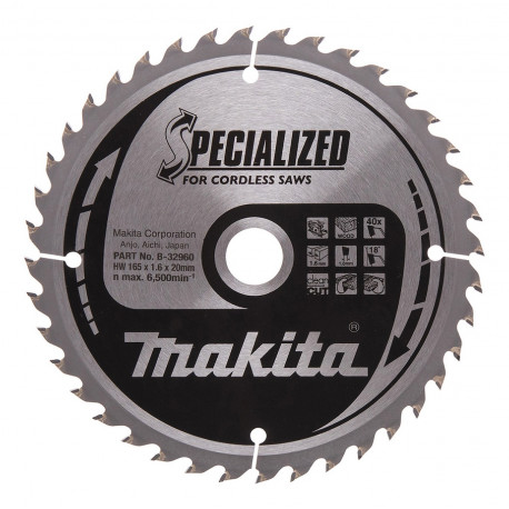 Диск пильный по древесине для акум. пыль SPECIALIZED 165x20 мм 40T B-32960 Makita оригинал