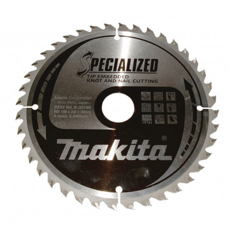 Диск пильный по древесине с гвоздями SPECIALIZED 190x30 мм 40T B-33180 Makita оригинал