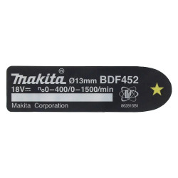 Заводская табличка с основными характеристиками BDF4 Makita (Макита) оригинал 862815-1