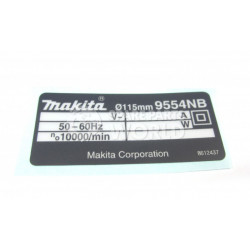 Фірмова табличка з основними характеристиками 95 Makita (Макита) оригінал 861243-7