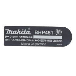 Фірмова табличка з основними характеристиками BHP4 Makita (Макита) оригінал 862348-6