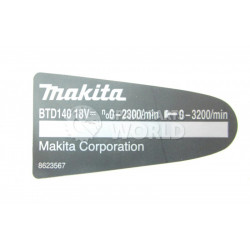 Фірмова табличка з основними характеристиками BTD1 Makita (Макита) оригінал 862356-7