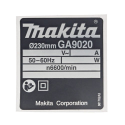 Фірмова табличка з основними характеристиками   GA Makita (Макита) оригінал 861762-3