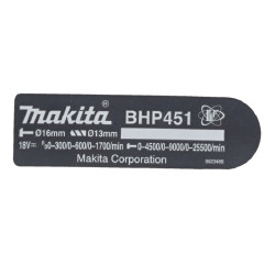 Фірмова табличка з основними характеристиками BTL0 Makita (Макита) оригінал 866159-1